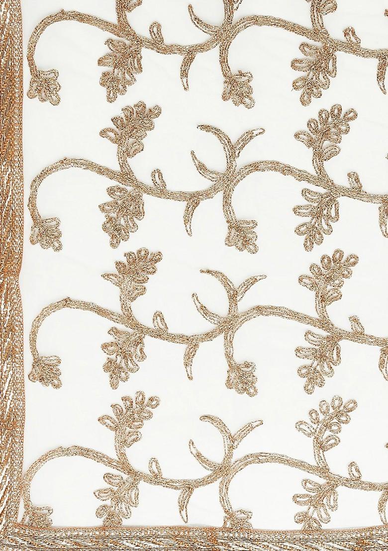 Women White And Gold Toned Embroidered Dupatta
