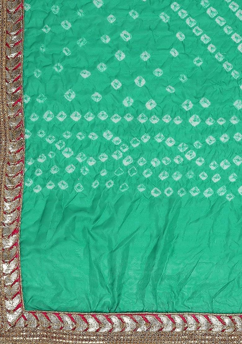 Green And White Bandhani Dyed Gotta Patti Dupatta