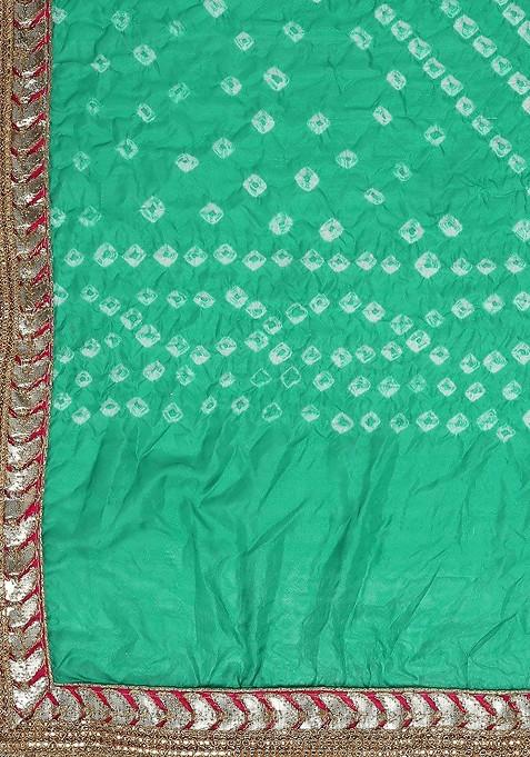 Green And White Bandhani Dyed Gotta Patti Dupatta