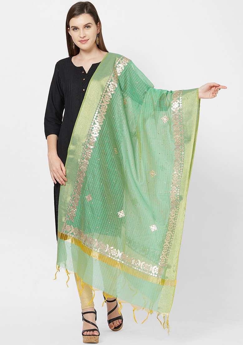 Sea Green Embroidered Dupatta - Indya