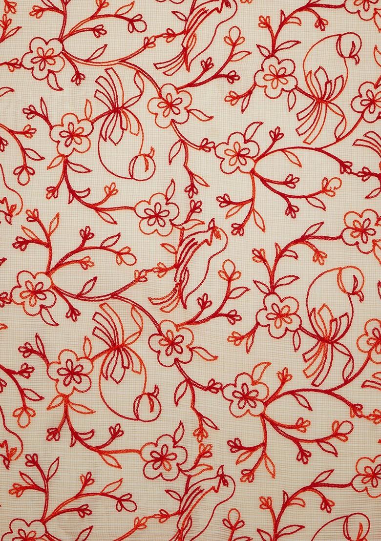 Women Beige And Red Embroidered Dupatta