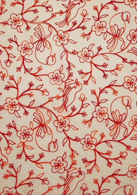 Women Beige And Red Embroidered Dupatta