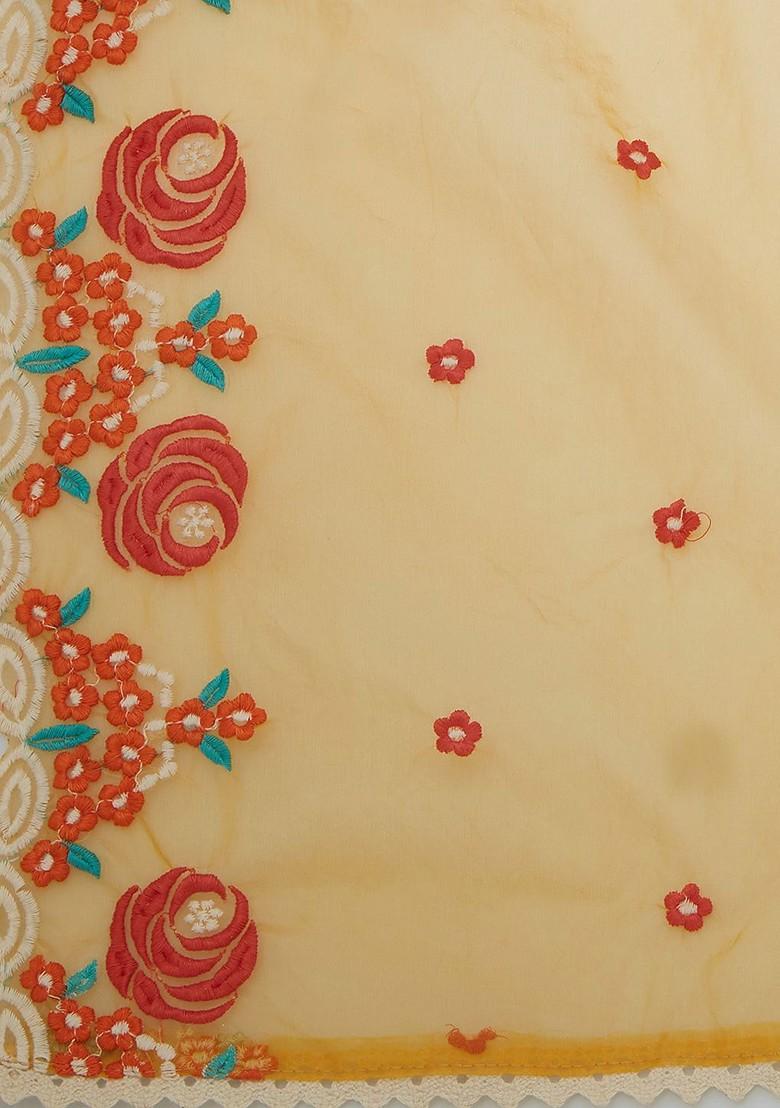 Mustard And Multicoloured Embroidered Dupatta