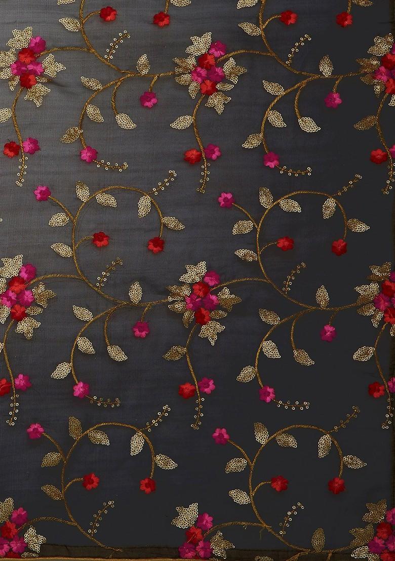 Women Black And Pink Embroidered Dupatta