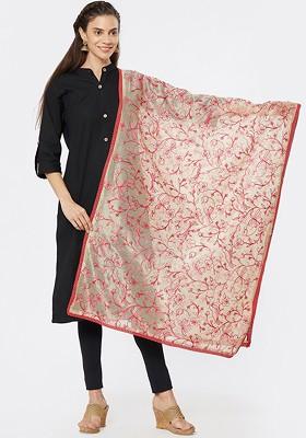 Beige And Pink Embroidered Dupatta