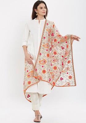 Women Orange Embroidered Dupatta