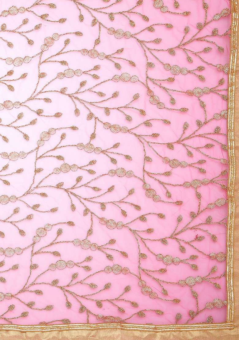 Women Pink And Gold Toned Embroidered Dupatta - Indya