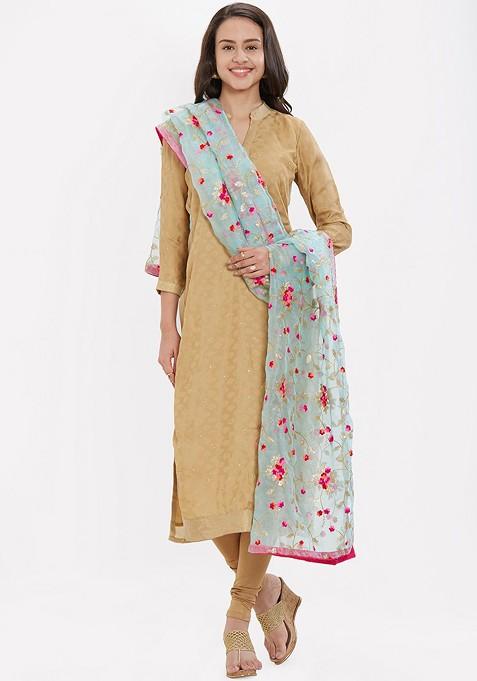 Women Blue Embroidered Dupatta