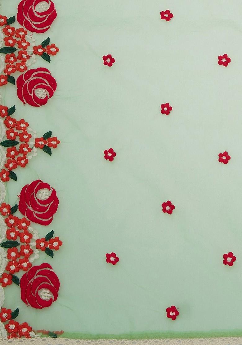 Women Sea Green Embroidered Dupatta