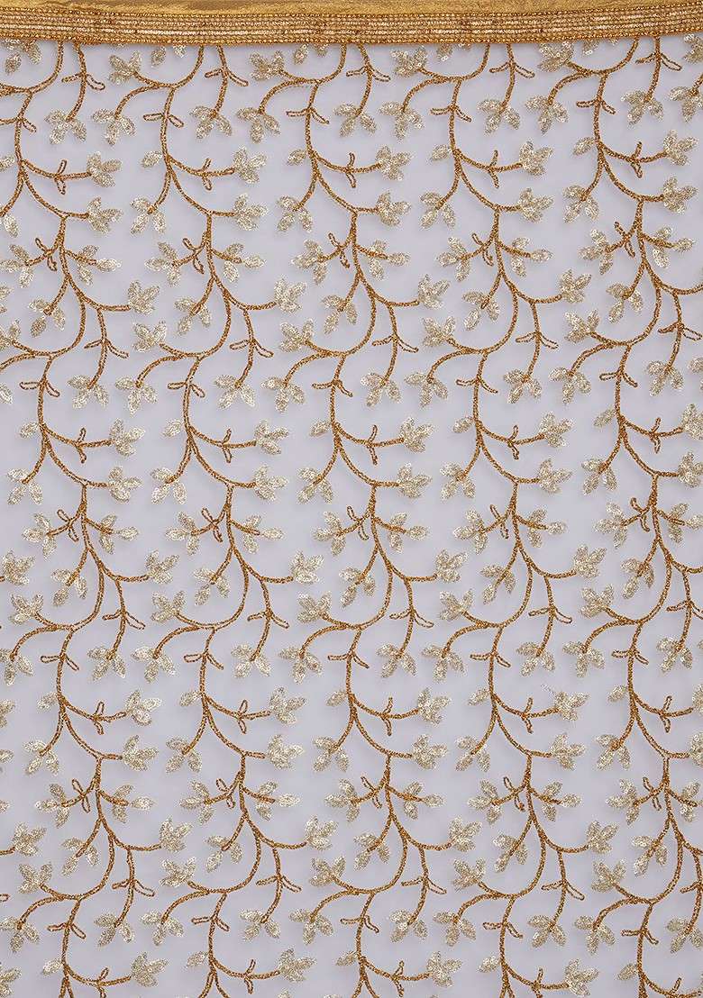 White And Gold Toned Embroidered Dupatta - Indya