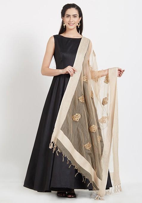 Gold Toned Embroidered Dupatta