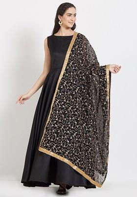 Black And Gold Toned Embroidered Dupatta