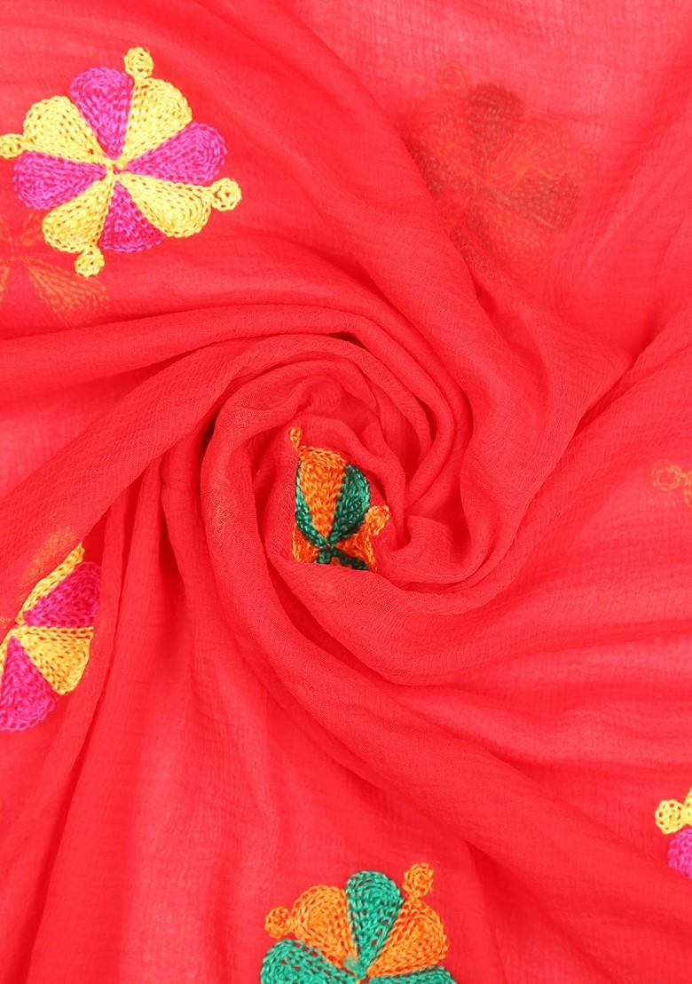 Red Embroidered Dupatta