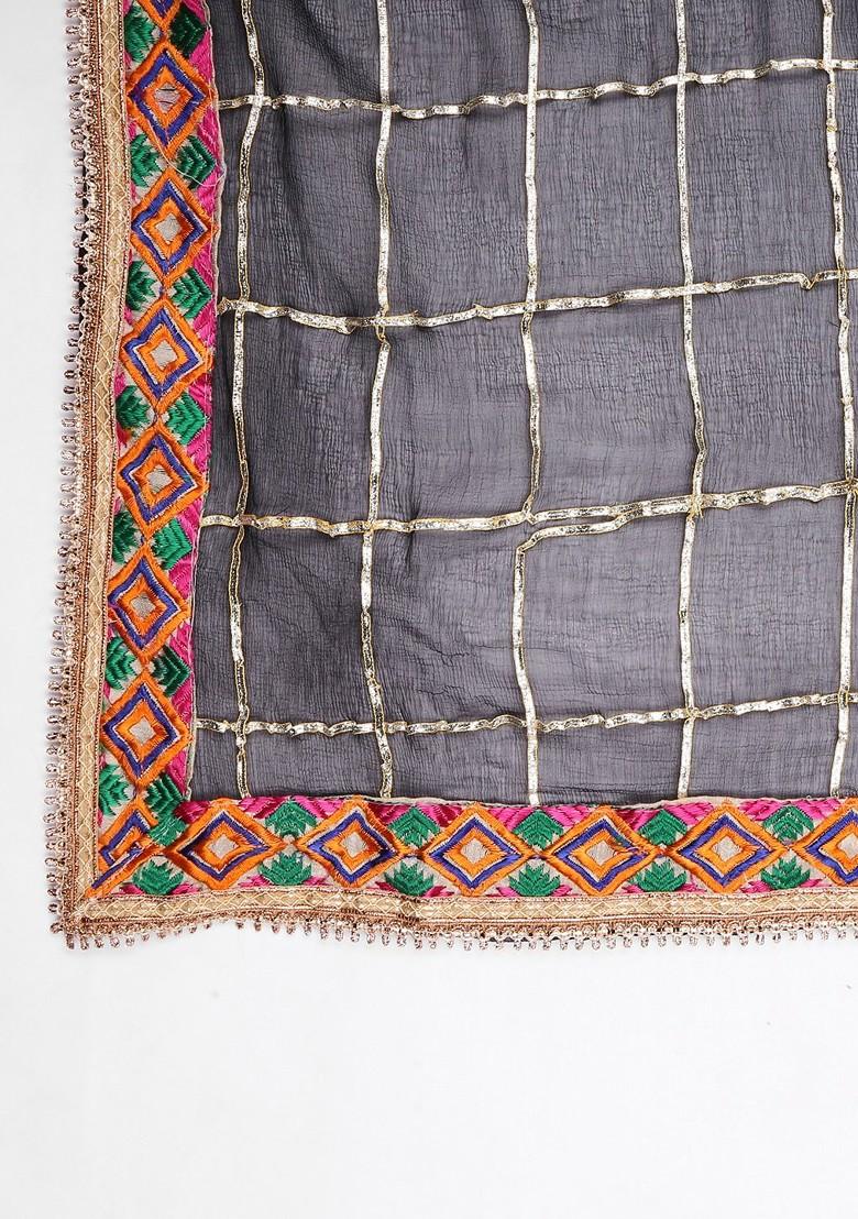 Black And Gold Toned Checked Dupatta