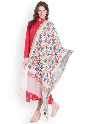 Off White Embroidered Silk Dupatta