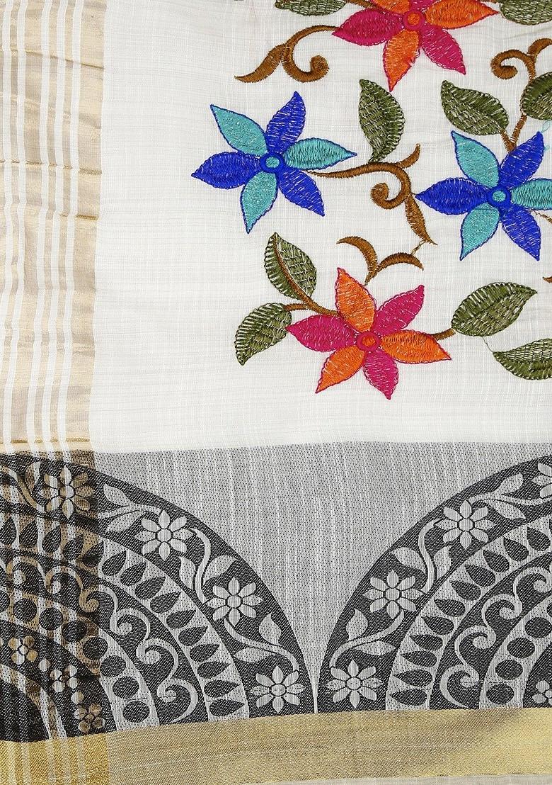 Off White Embroidered Silk Dupatta