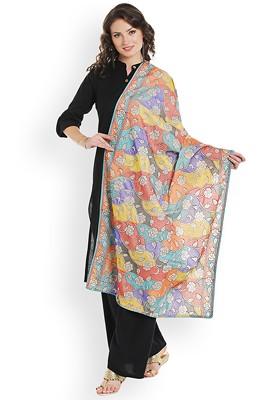 Multicoloured Kantha Work Embroidered Dupatta