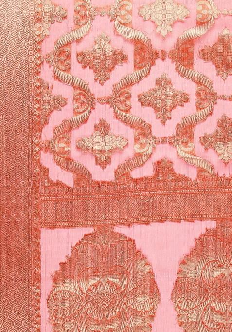 Gold Toned And Red Dupatta With Woven Design