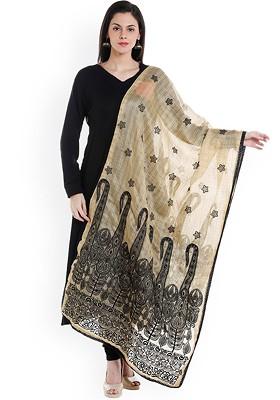 Beige And Black Embroidered Dupatta
