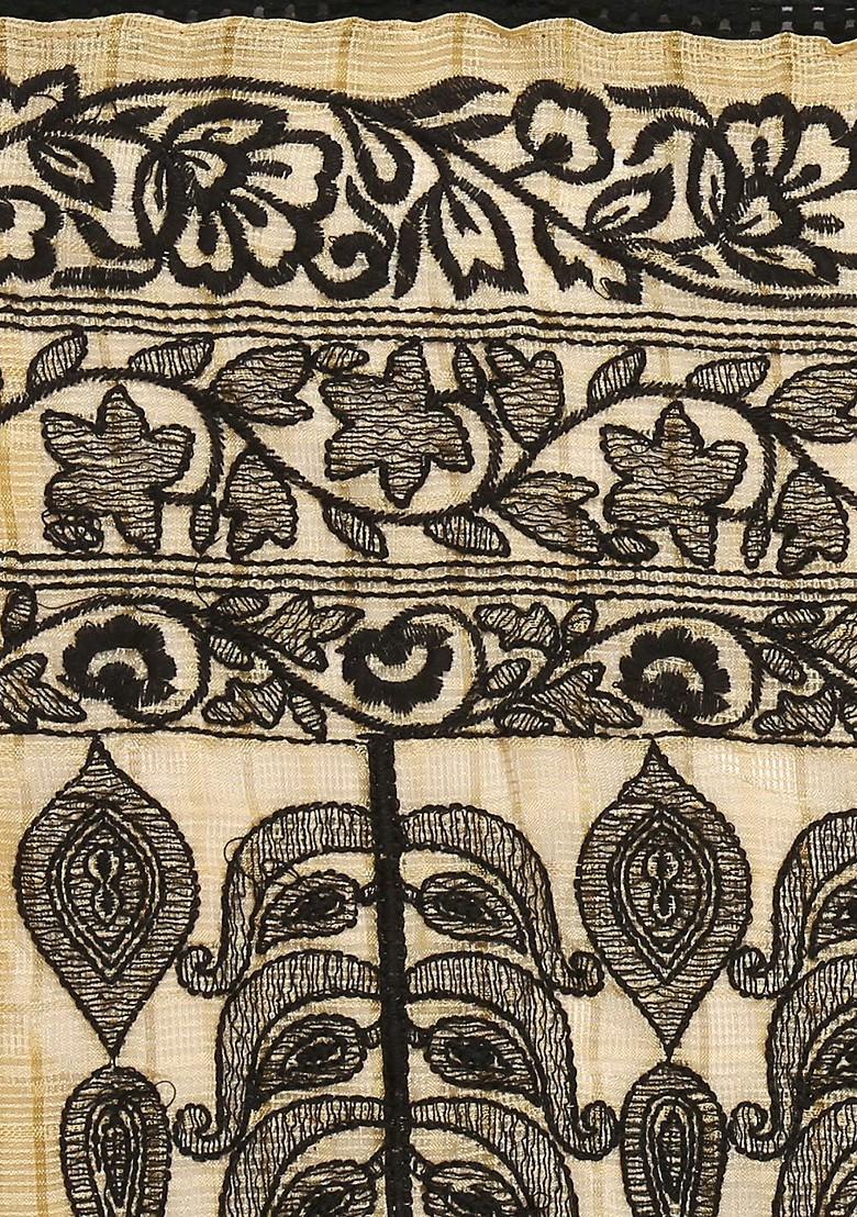 Beige And Black Embroidered Dupatta