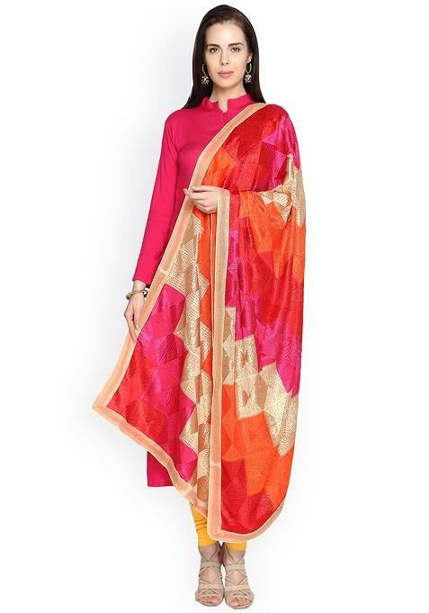 Multicoloured Phulkari Embroidered Dupatta