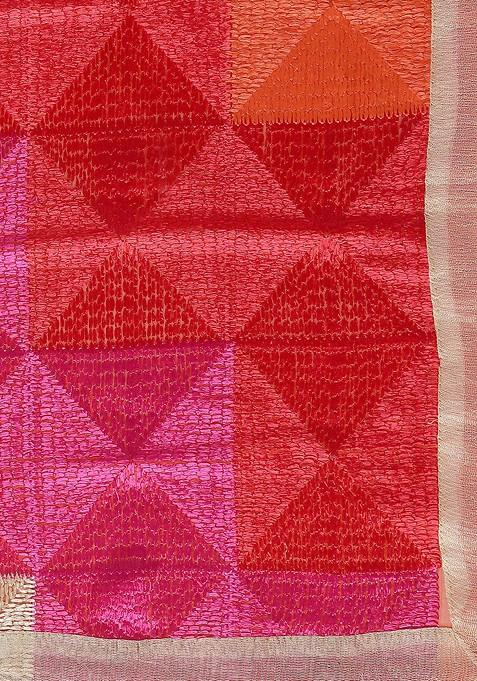 Multicoloured Phulkari Embroidered Dupatta