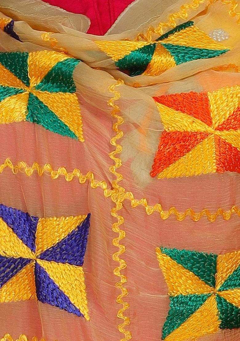 Beige Phulkari Embroidered Dupatta