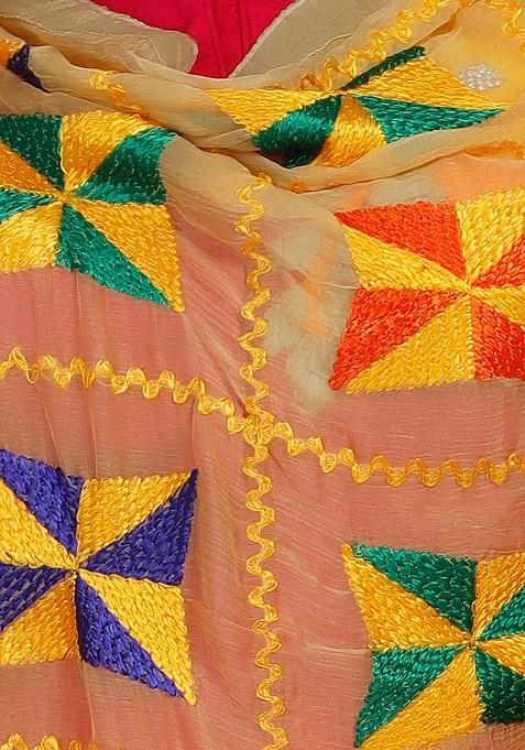 Beige Phulkari Embroidered Dupatta