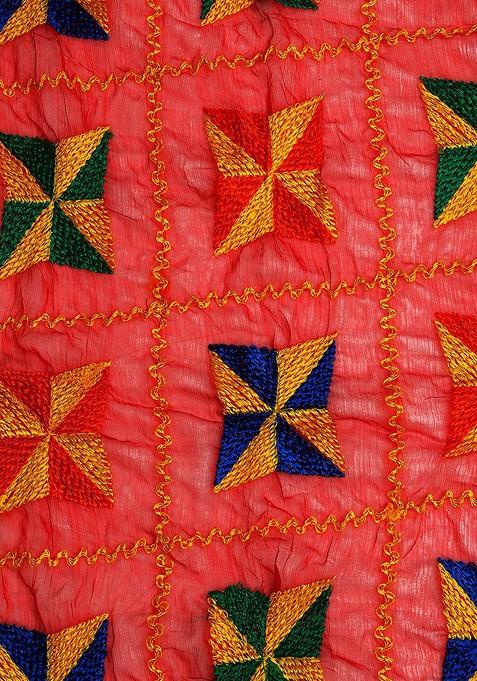 Red Phulkari Embroidered Dupatta