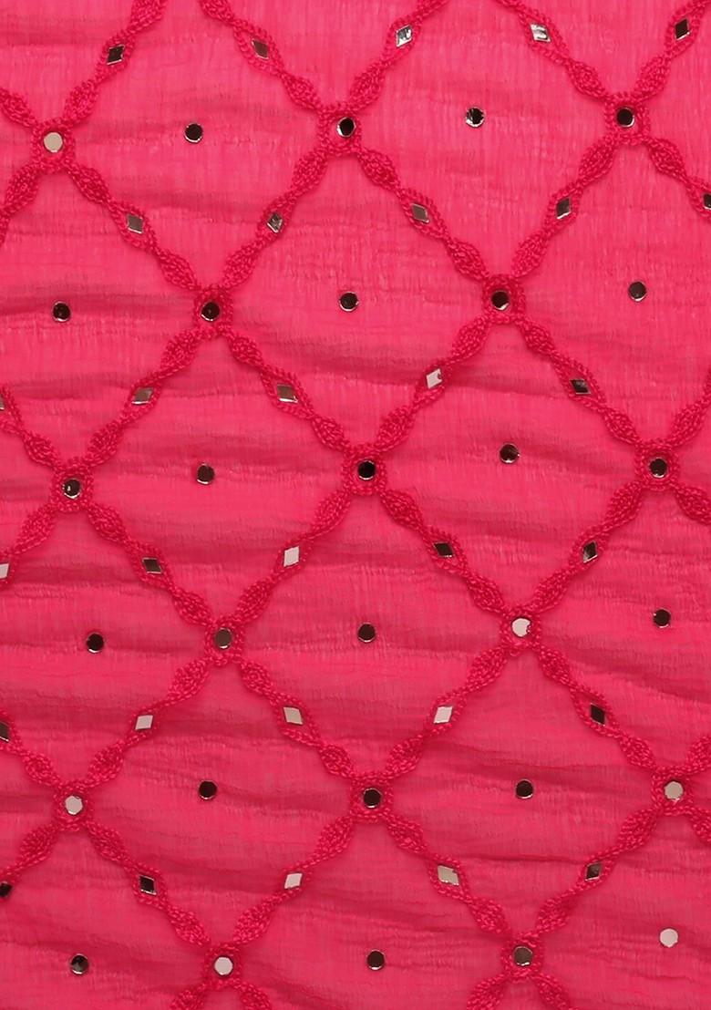 Pink Ethnic Motifs Embroidered Dupatta With Mirror Work