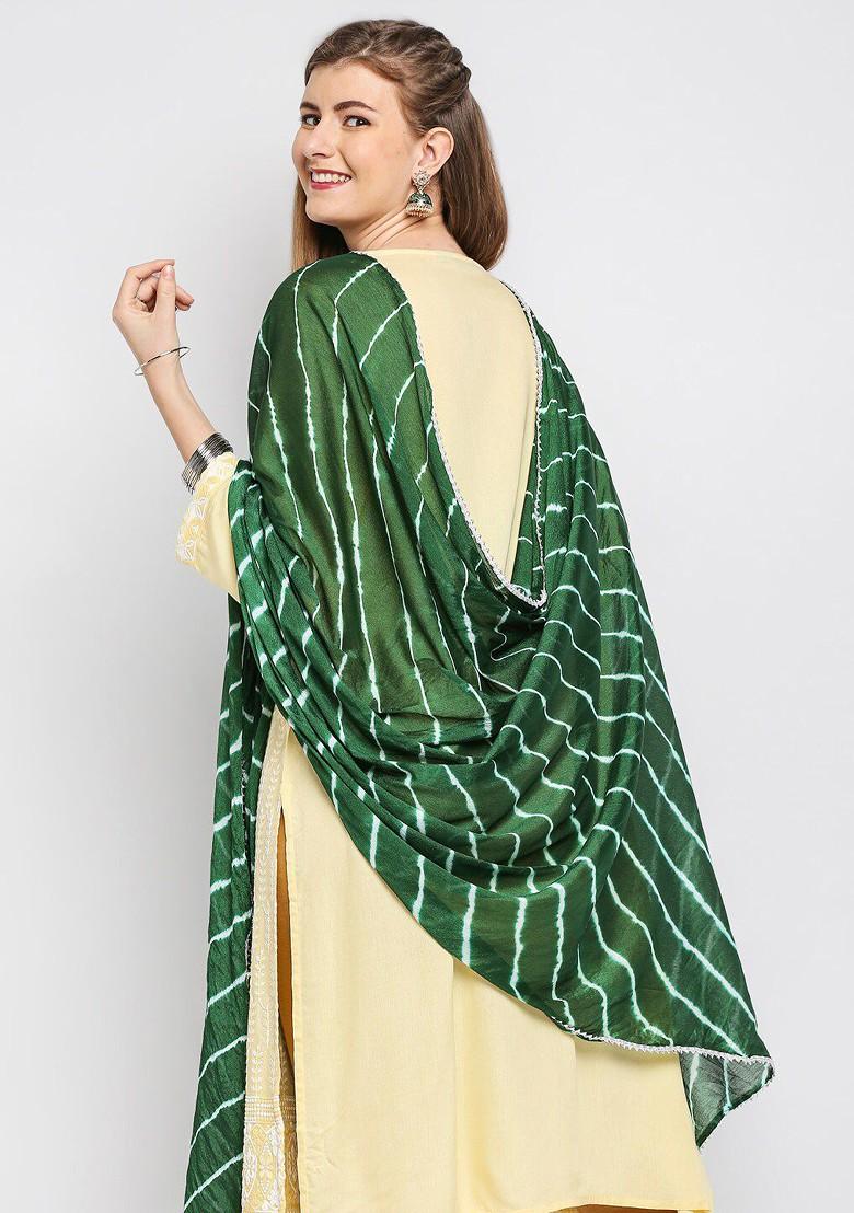 Green Striped Tie And Dye Dupatta