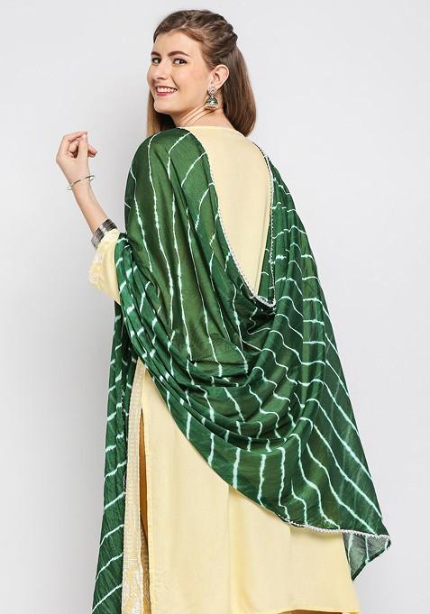 Green Striped Tie And Dye Dupatta