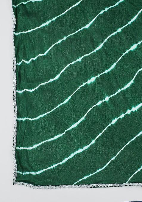 Green Striped Tie And Dye Dupatta