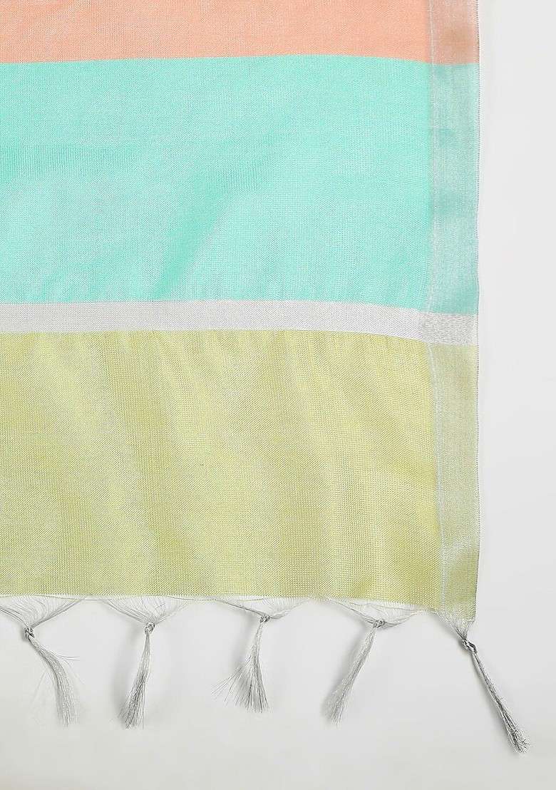 Blue And Green Woven Design Dupatta - Indya