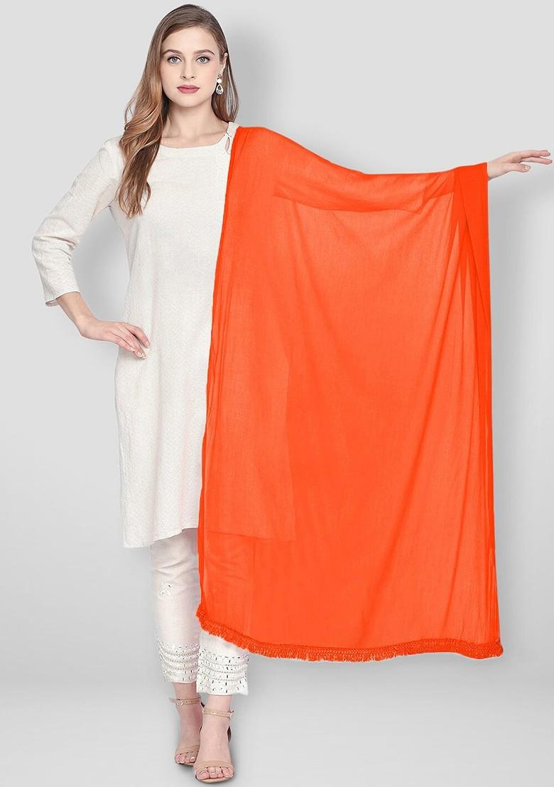 Orange Solid Dupatta
