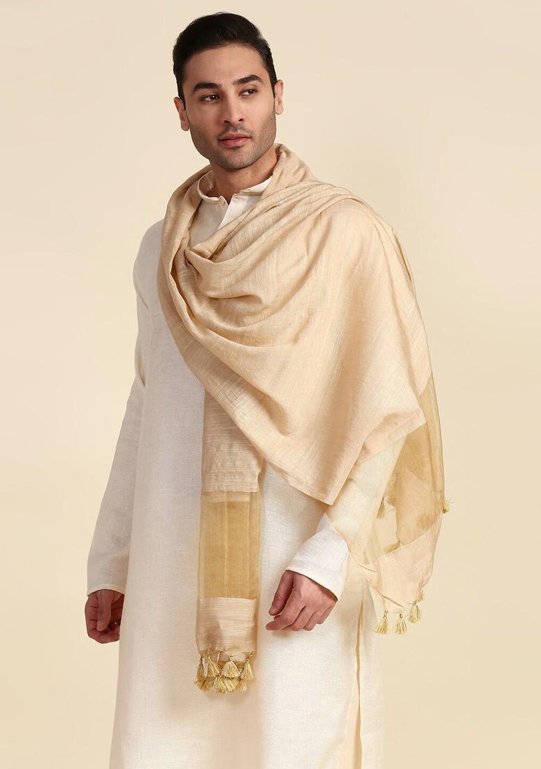 Men Gold Toned Linen Dupatta