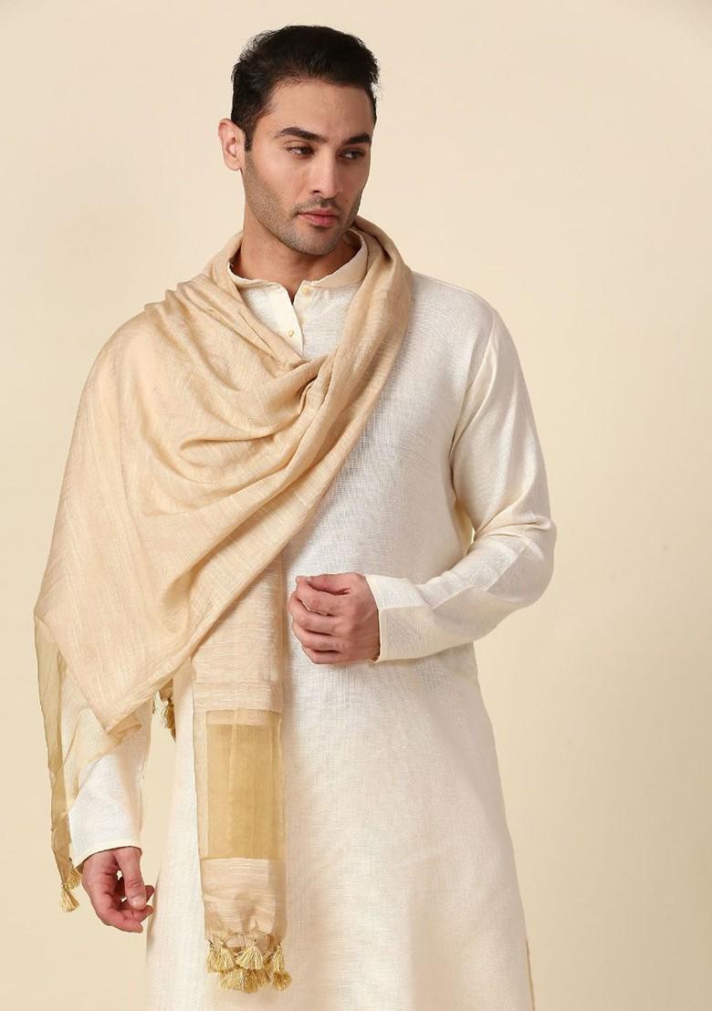 Men Gold Toned Linen Dupatta