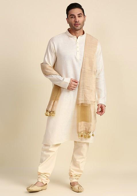 Men Gold Toned Linen Dupatta
