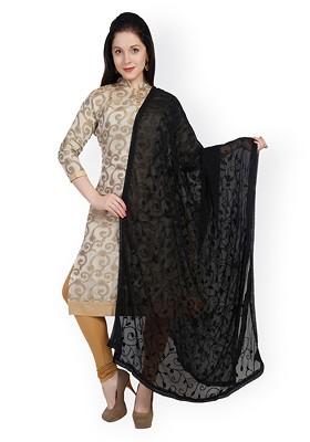 Black Embroidered Chiffon Dupatta