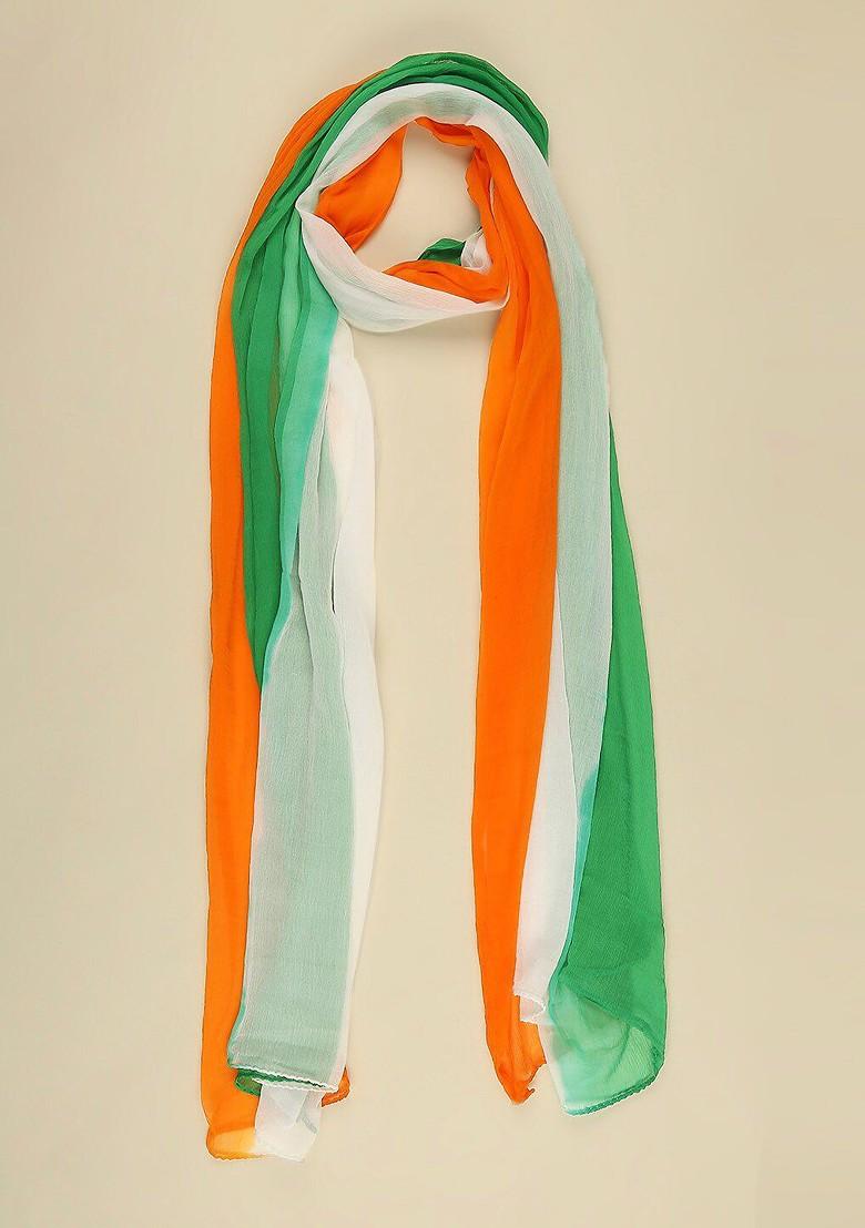 Men White And Orange Dyed Republic Day Tiranga Tri Colour Chiffon Dupatta