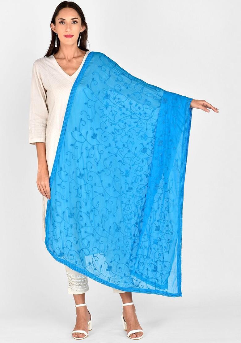 Turquoise Blue Embroidered Dupatta