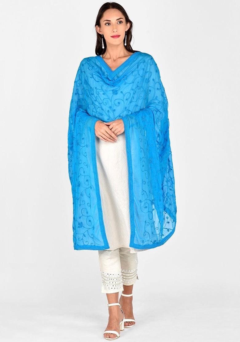 Turquoise Blue Embroidered Dupatta