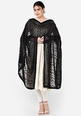 Black Embroidered Chiffon Dupatta