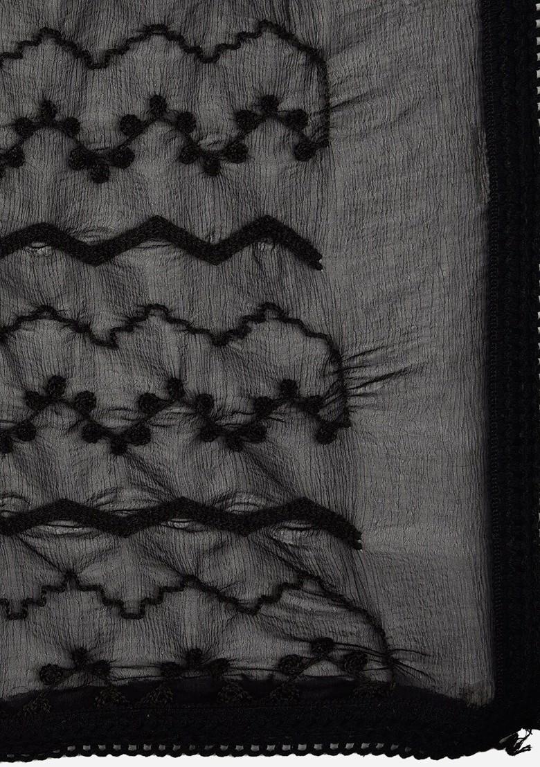Black Embroidered Chiffon Dupatta