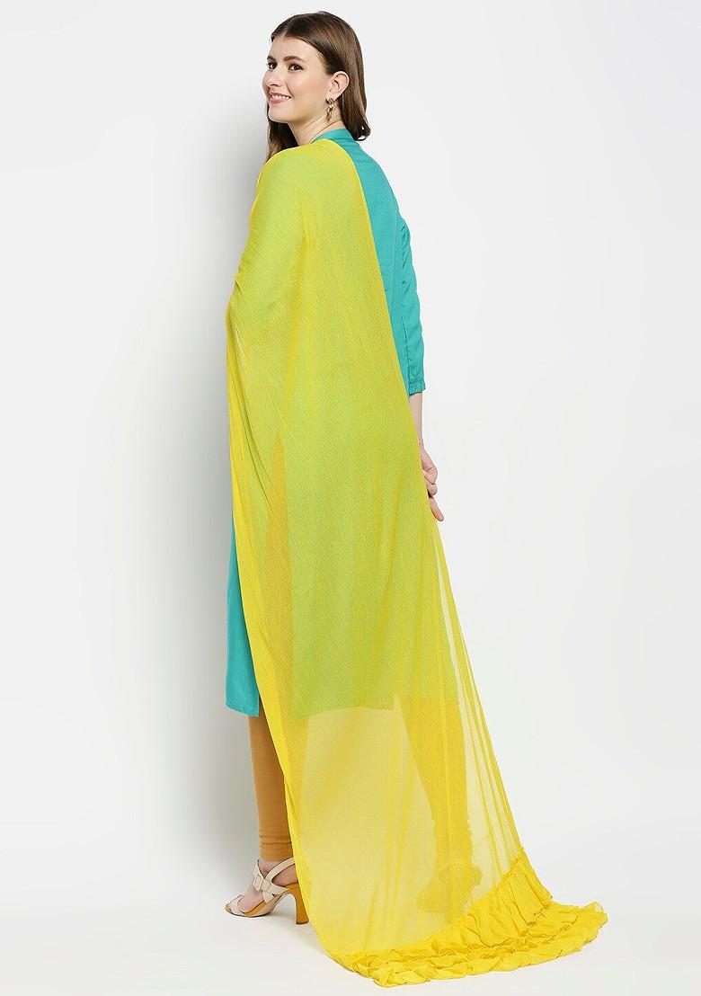 Women Yellow Solid Ruffles Chiffon Dupatta