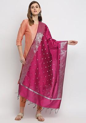 Women Wine Red Woven Design Dupatta