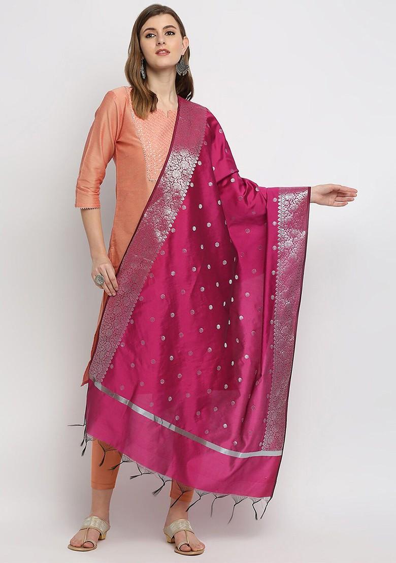 Women Wine Red Woven Design Dupatta