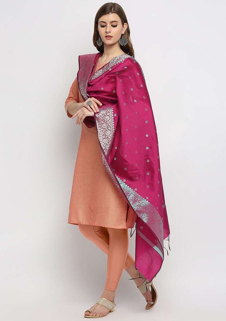 Women Wine Red Woven Design Dupatta - Indya