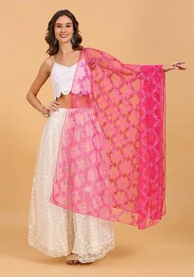 Floral Embroidered Net Dupatta