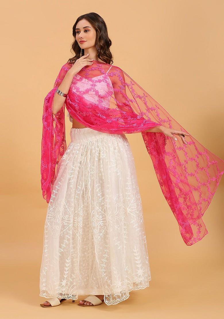 Floral Embroidered Net Dupatta